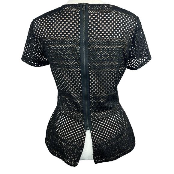 BCBG MaxAzria Vicktoria Black Lace Peplum Hem Top Shirt Size M Short Sleeve - Picture 8 of 14